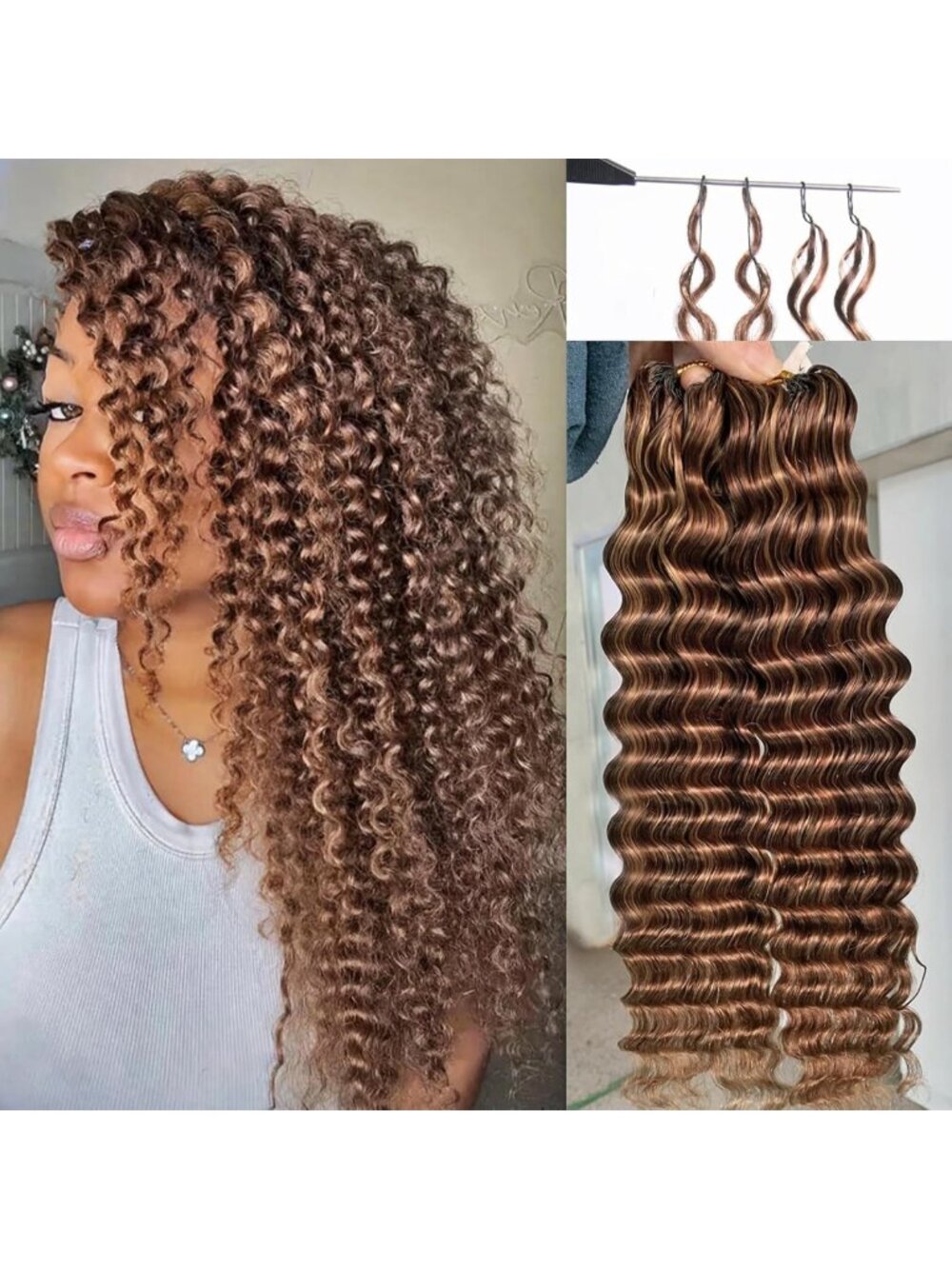 20-Inch Deep Wave Crochet Hair Extensions, Human Hair Blend #4/27/30, 60g